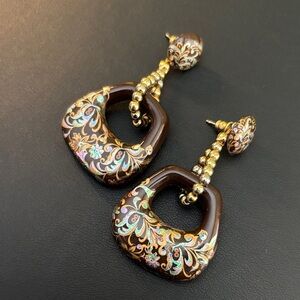 Hand Painted Brown and Gold Earrings